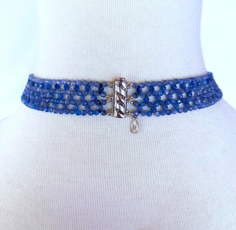 Woven Kyanite Bead "V" Shape Necklace with Sterling Silver Clasp & Brooch
