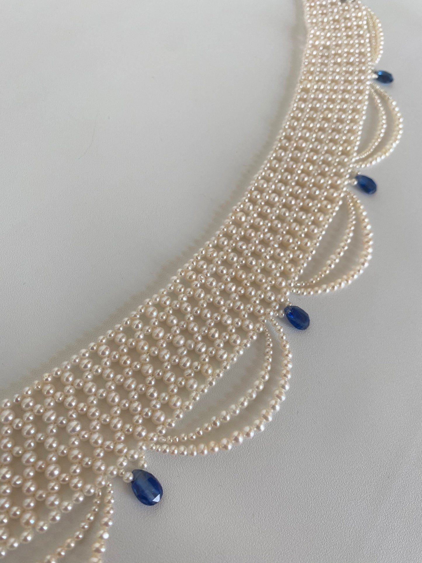 Woven Pearl Choker with Pearl Drapes and Kyanite Briolettes