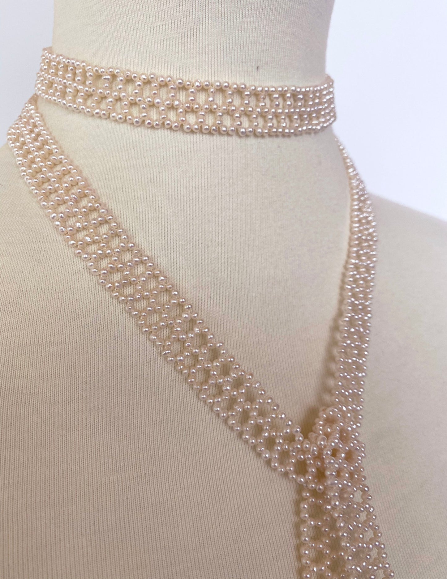 Woven Seed Pearl Sautoir with Black Onyx & 14k Yellow Gold