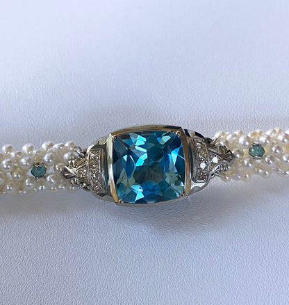 18k White Gold, Diamond, Pearl & London Blue Topaz Bracelet