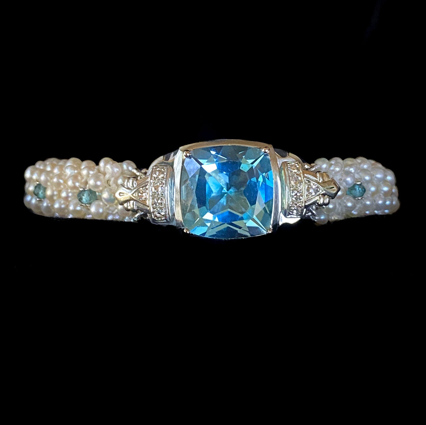 18k White Gold, Diamond, Pearl & London Blue Topaz Bracelet