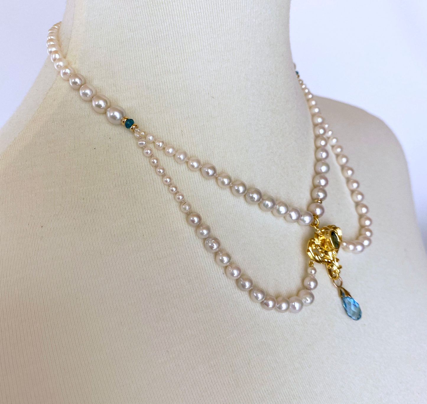 Marina J. London Blue Topaz, Pearl, 14K Yellow Gold & Victorian Pendant Necklace