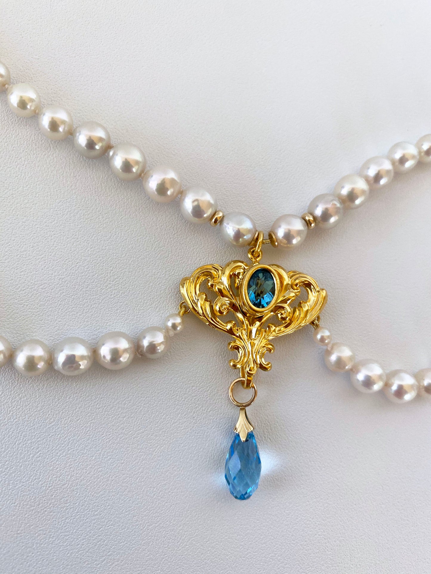 Marina J. London Blue Topaz, Pearl, 14K Yellow Gold & Victorian Pendant Necklace