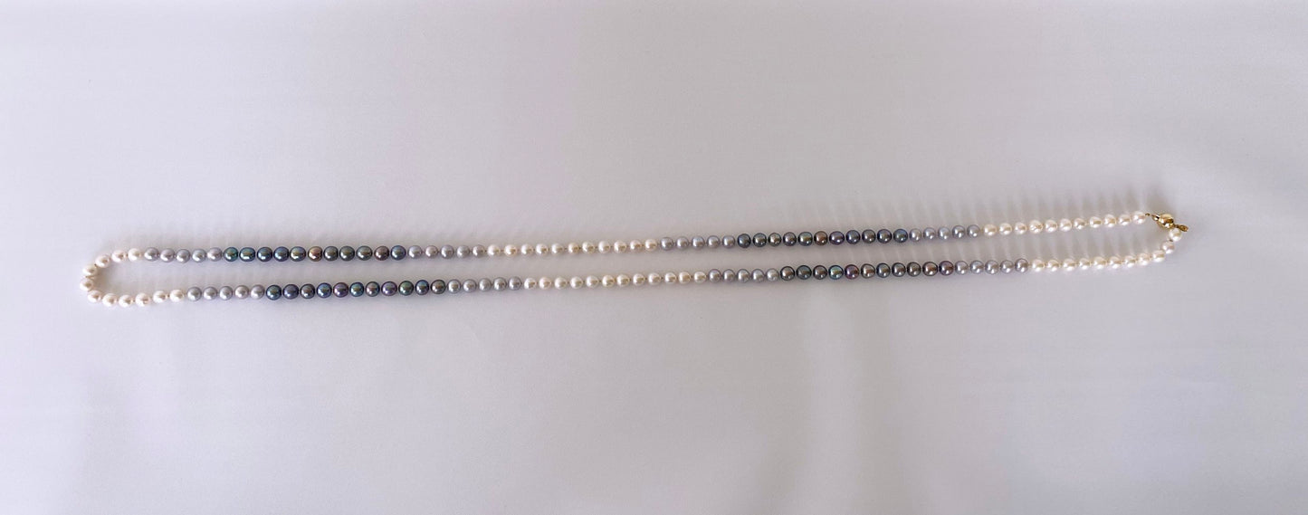 All Pearl, Long Ombre Necklace with 14k Yellow Gold