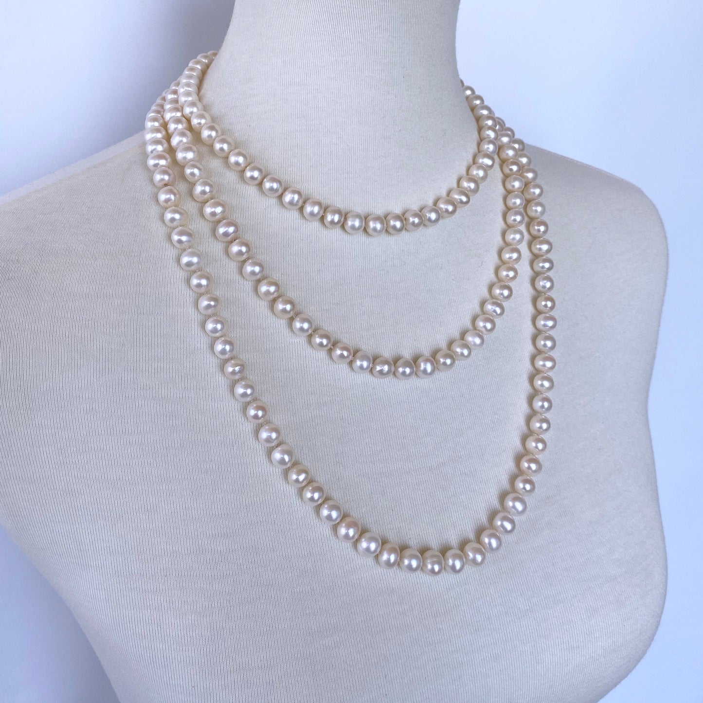 Long Pearl Knotted Necklace with 14k Yellow Gold Ball Clasp