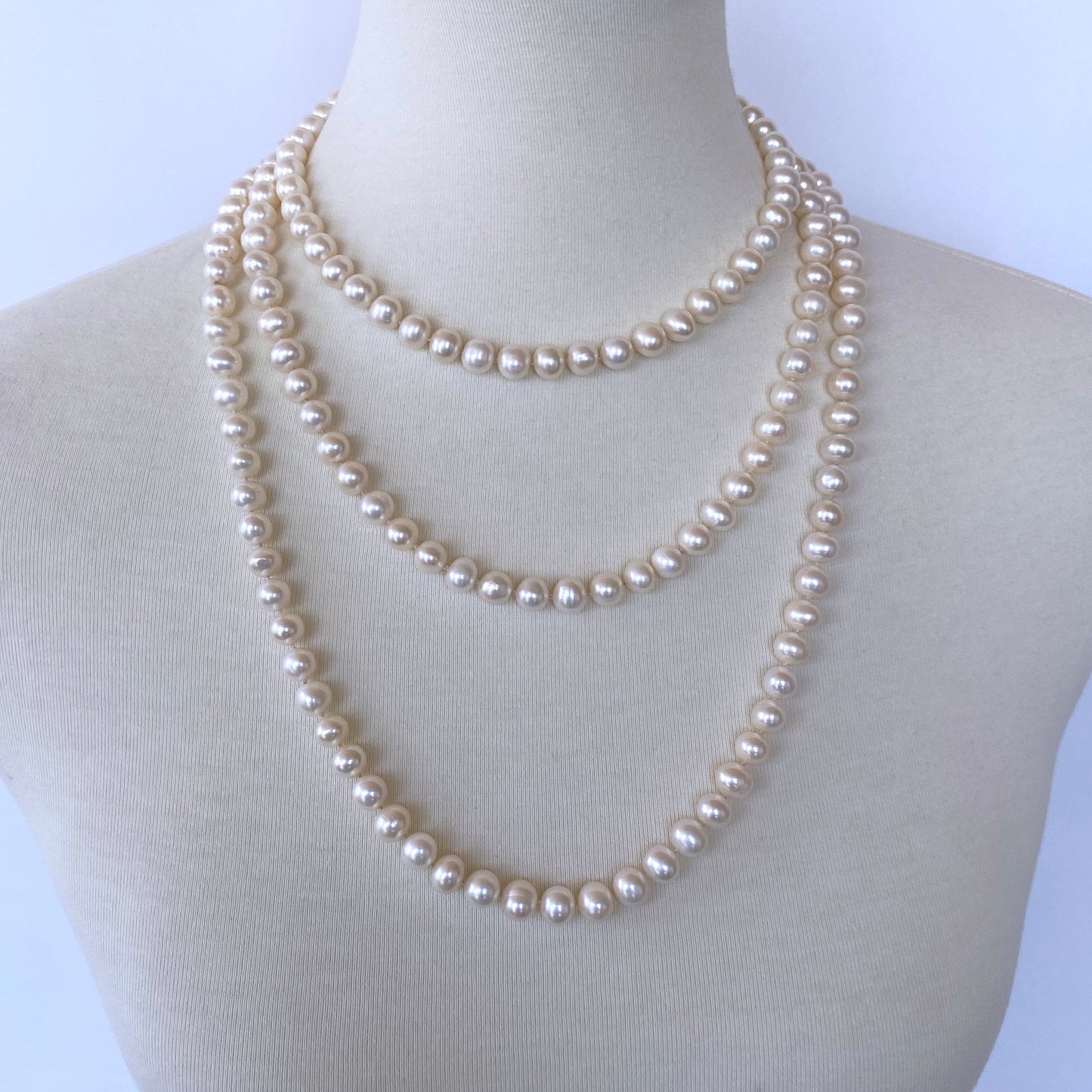 Long Pearl Knotted Necklace with 14k Yellow Gold Ball Clasp