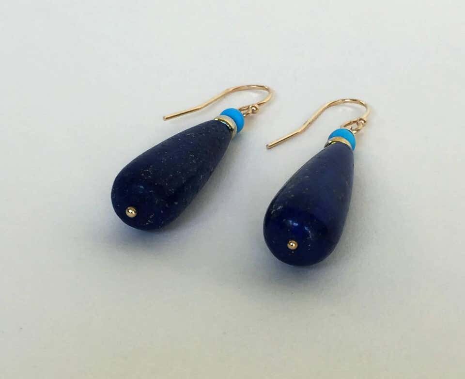 Marina J Lapis Lazuli and Turquoise Drop Earrings with 14 K Gold Hooks