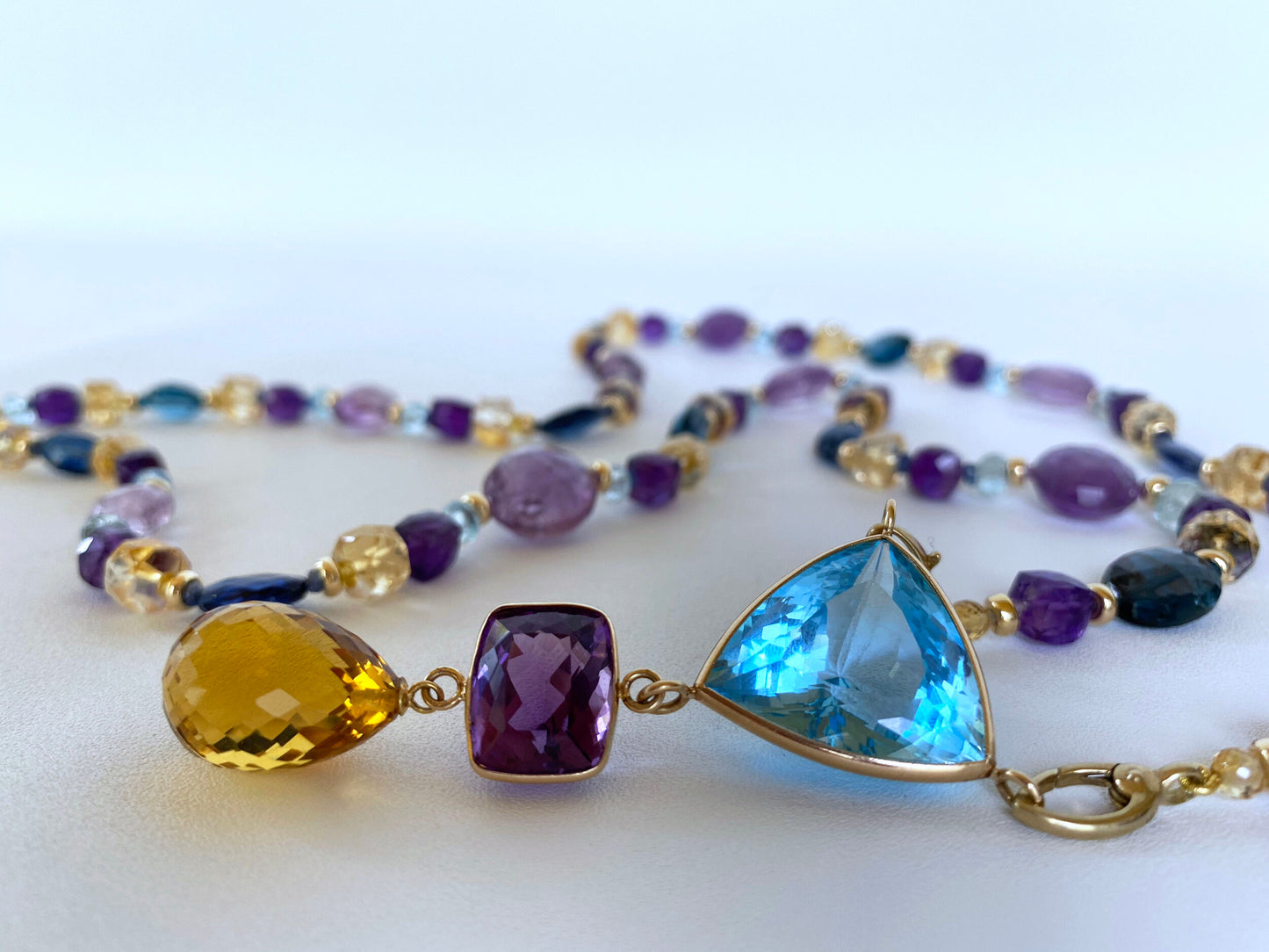 Multi shaped and Jewel Sautoir with Graduated Drop Tassel and 14K Yellow Gold