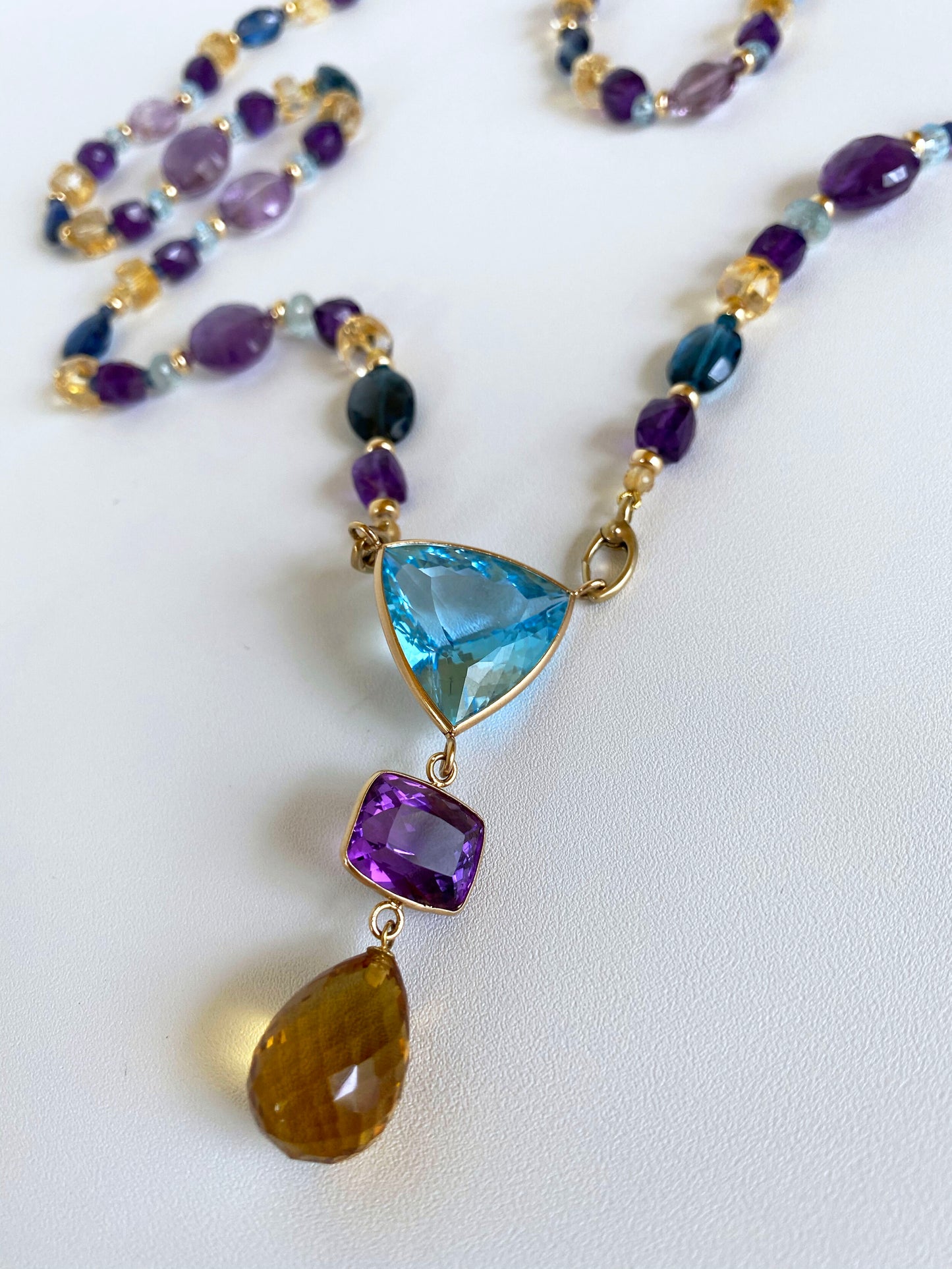 Multi shaped and Jewel Sautoir with Graduated Drop Tassel and 14K Yellow Gold