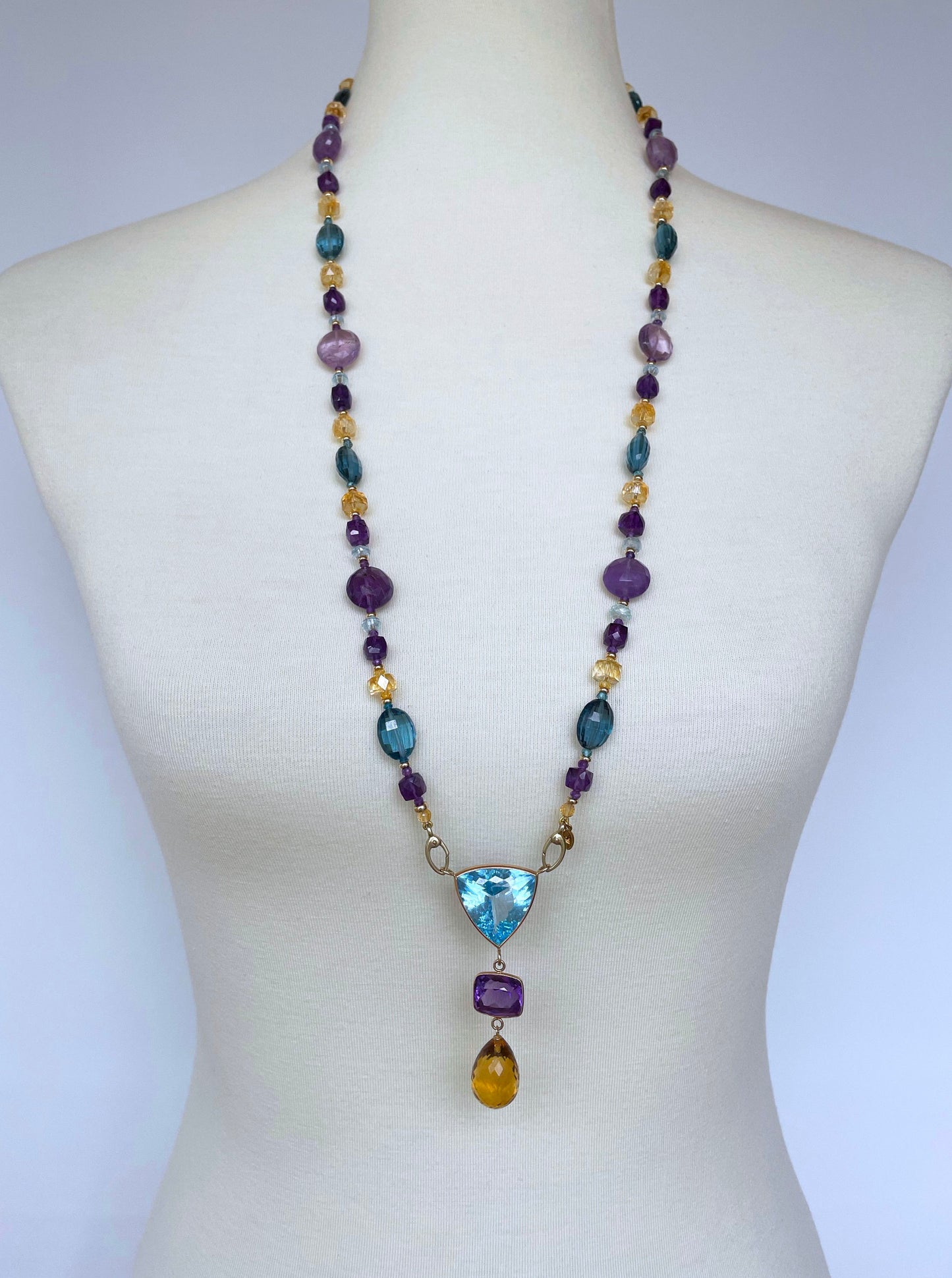 Multi shaped and Jewel Sautoir with Graduated Drop Tassel and 14K Yellow Gold