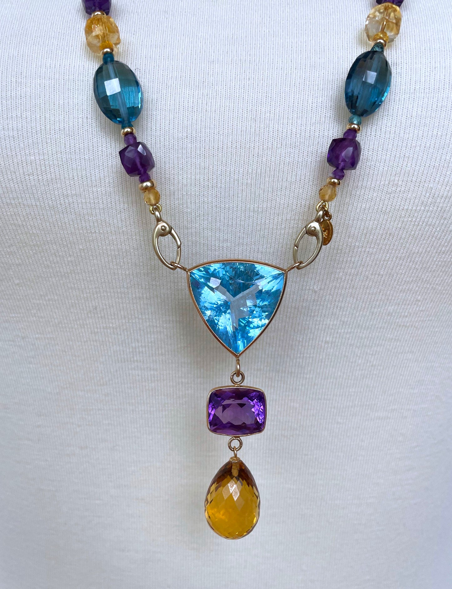 Multi shaped and Jewel Sautoir with Graduated Drop Tassel and 14K Yellow Gold