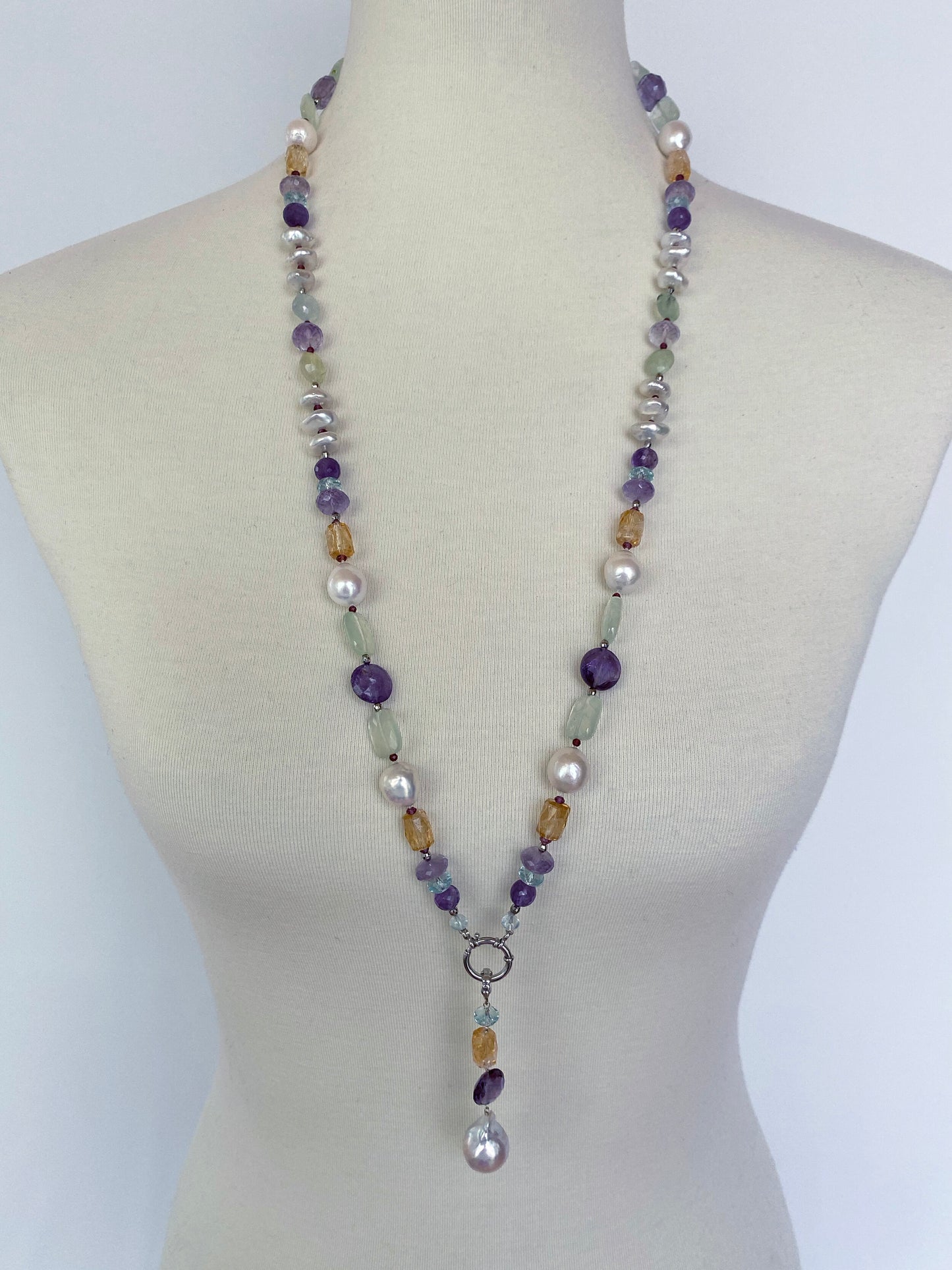 Marina J. Multi Jewel and Pearl Sautoir with Drop Tassel and 14k White Gold
