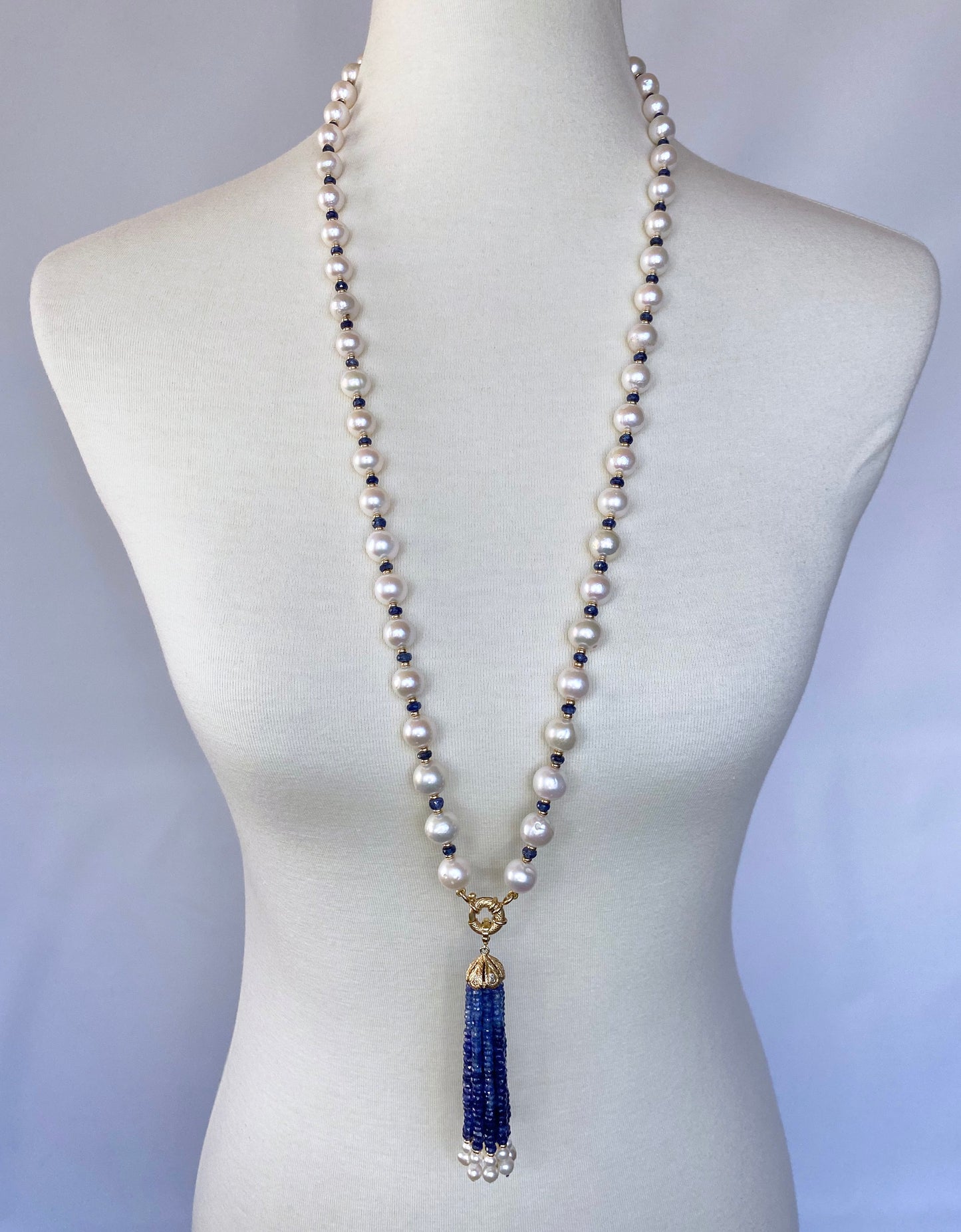 Blue Sapphire, Pearls & 14k Yellow Gold Sautoir