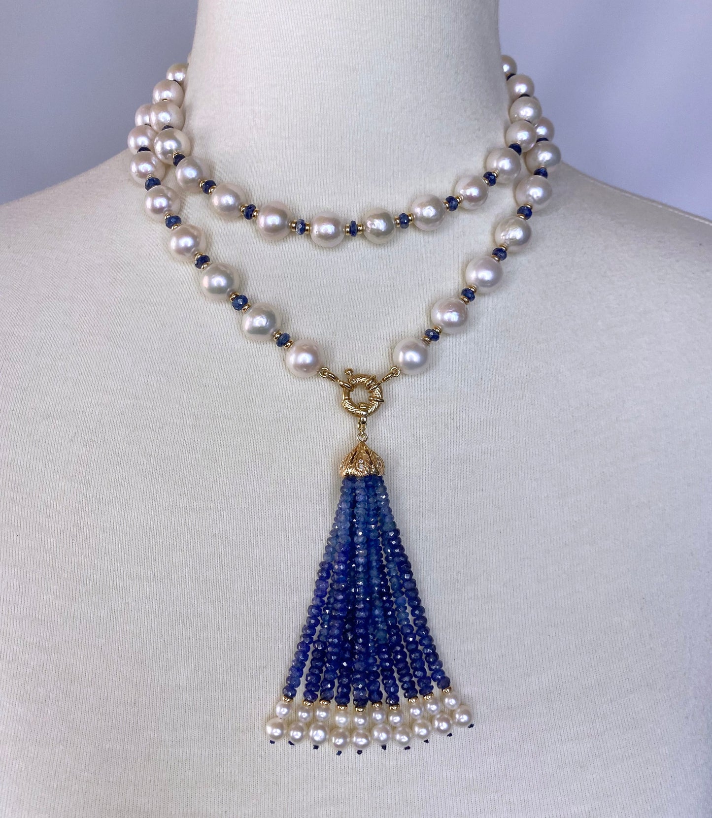 Blue Sapphire, Pearls & 14k Yellow Gold Sautoir