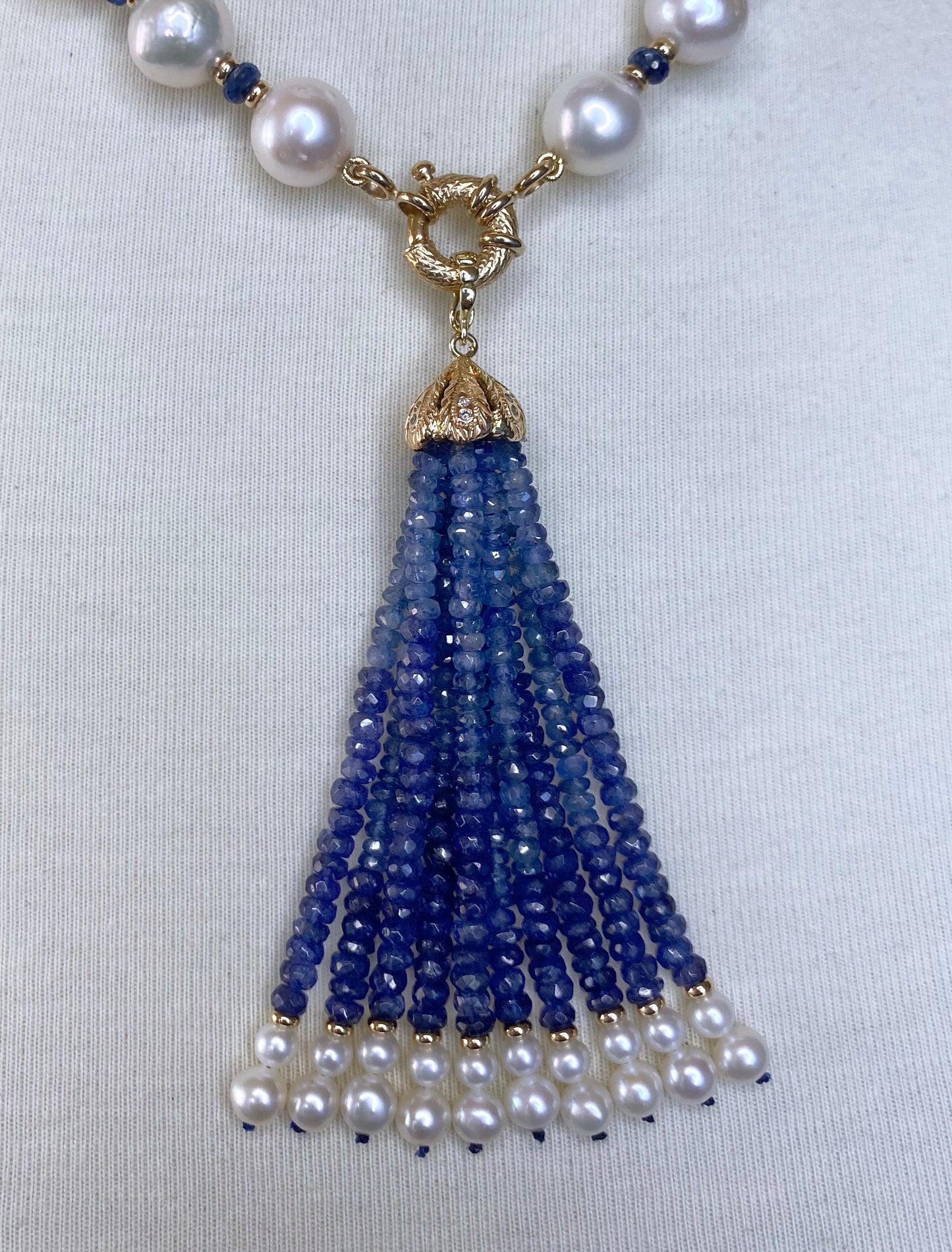 Blue Sapphire, Pearls & 14k Yellow Gold Sautoir