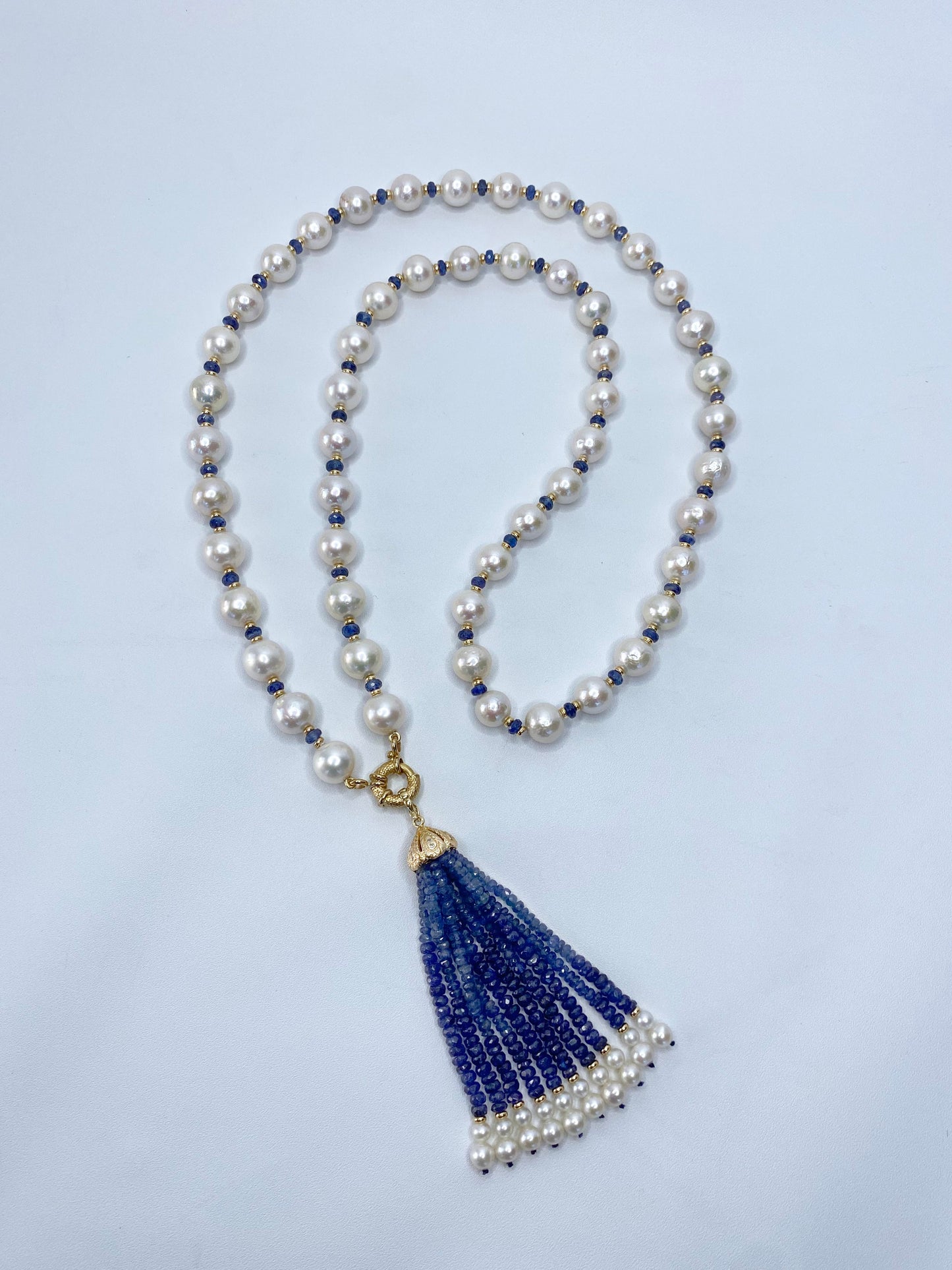 Blue Sapphire, Pearls & 14k Yellow Gold Sautoir