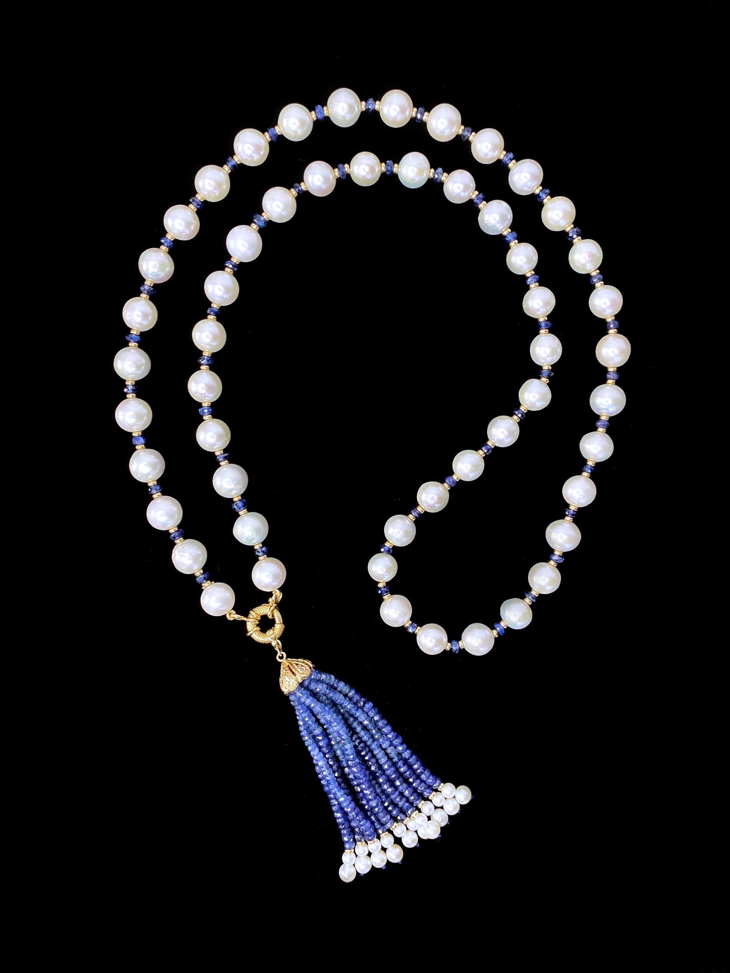 Blue Sapphire, Pearls & 14k Yellow Gold Sautoir