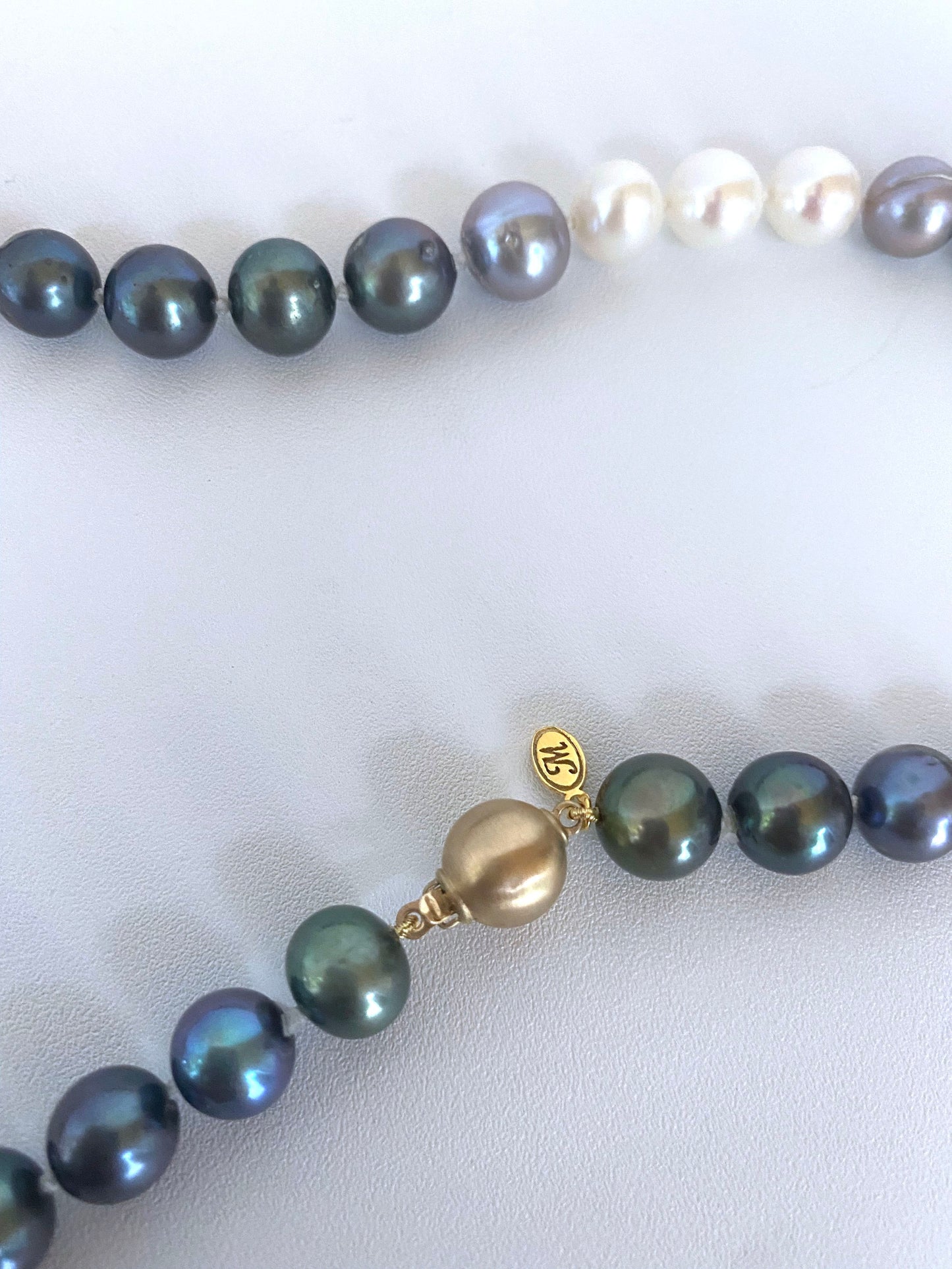 Ombre  Pearl Strung Necklace with 14k Yellow Gold