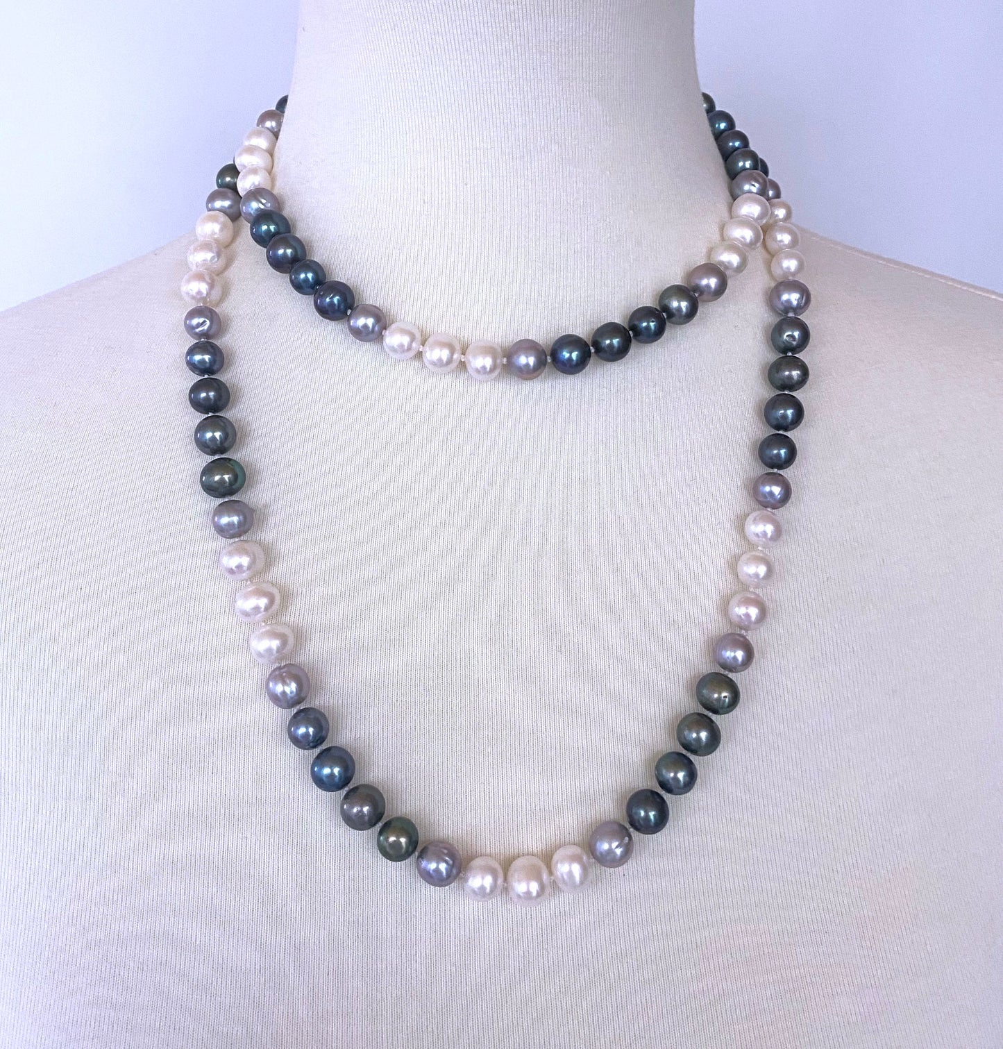 Ombre Pearl Strung Necklace with 14k Yellow Gold