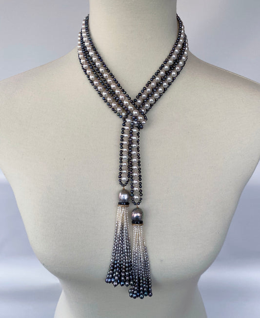 Marina J. White, Black and Grey Pearl Sautoir with Ombre Graduated Tassels