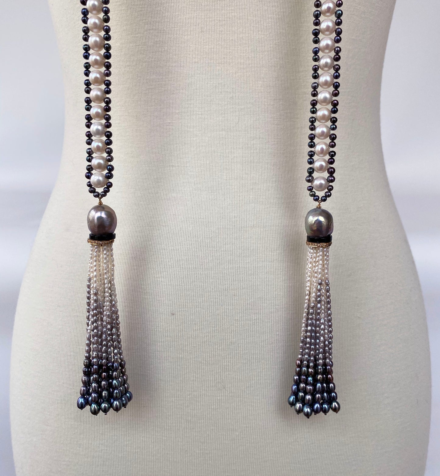 Marina J. White, Black and Grey Pearl Sautoir with Ombre Graduated Tassels