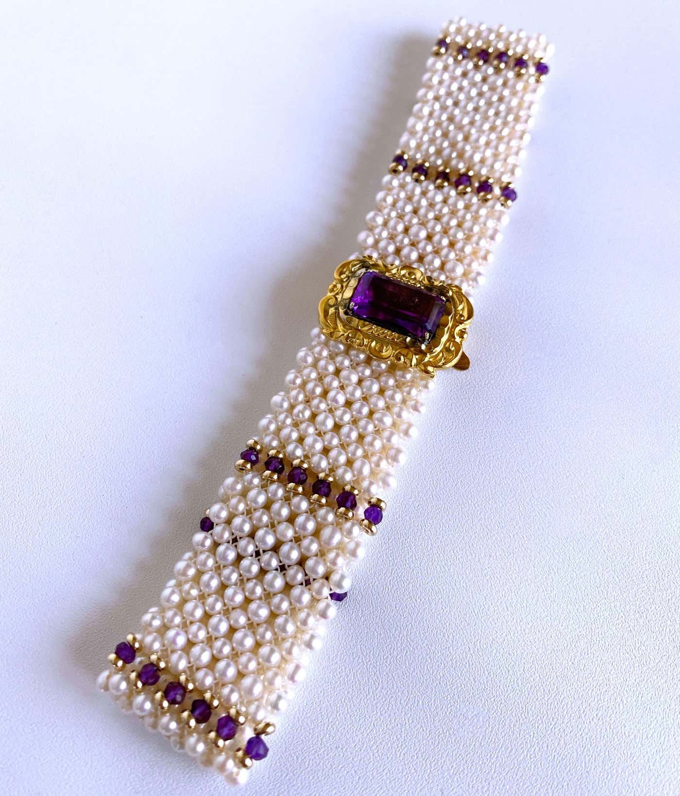 Pearl, Amethyst and Vintage Centerpiece Choker with 14k Yellow Gold