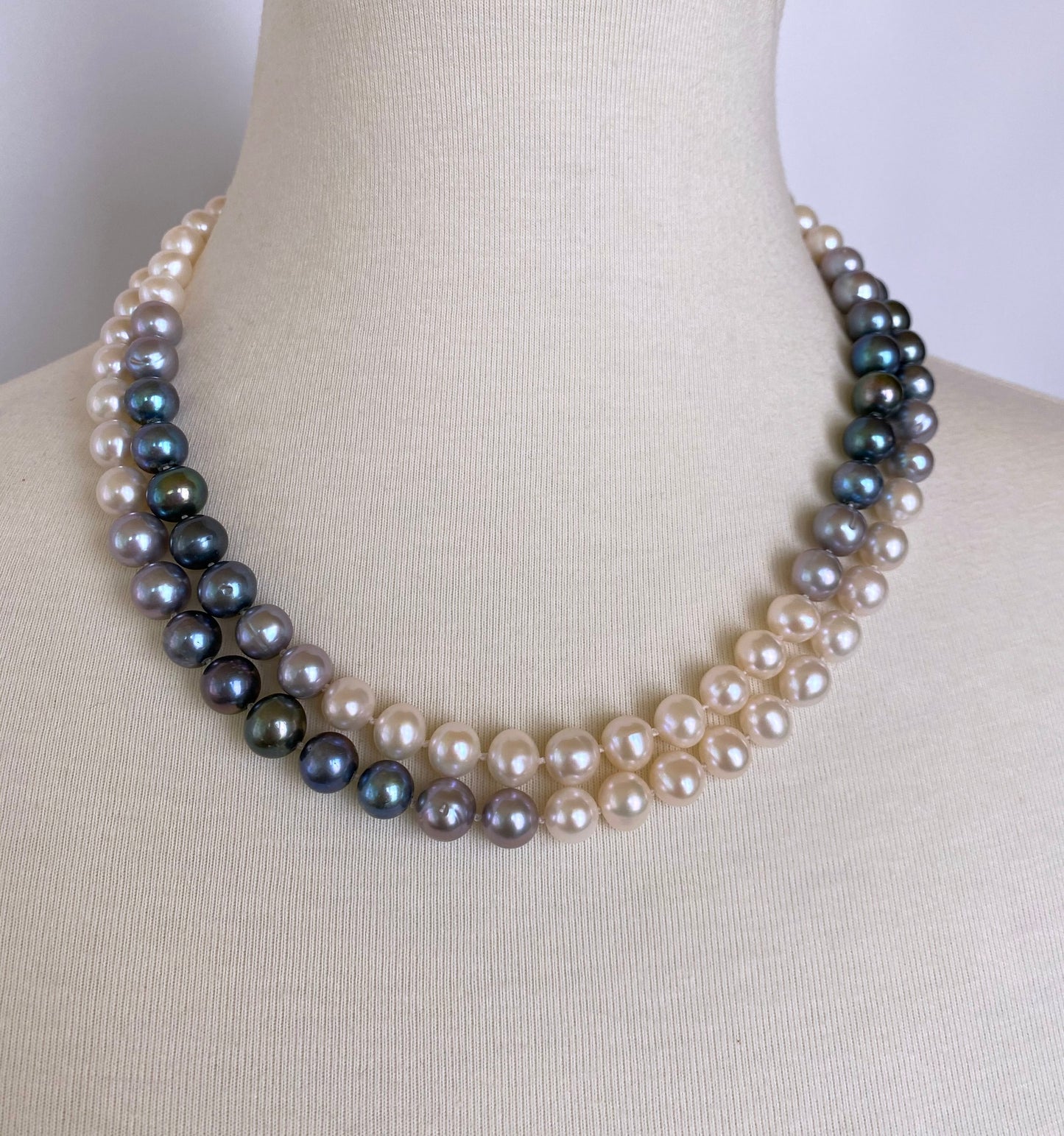 All Pearl Ombre Necklace with 14k Yellow Gold Clasp