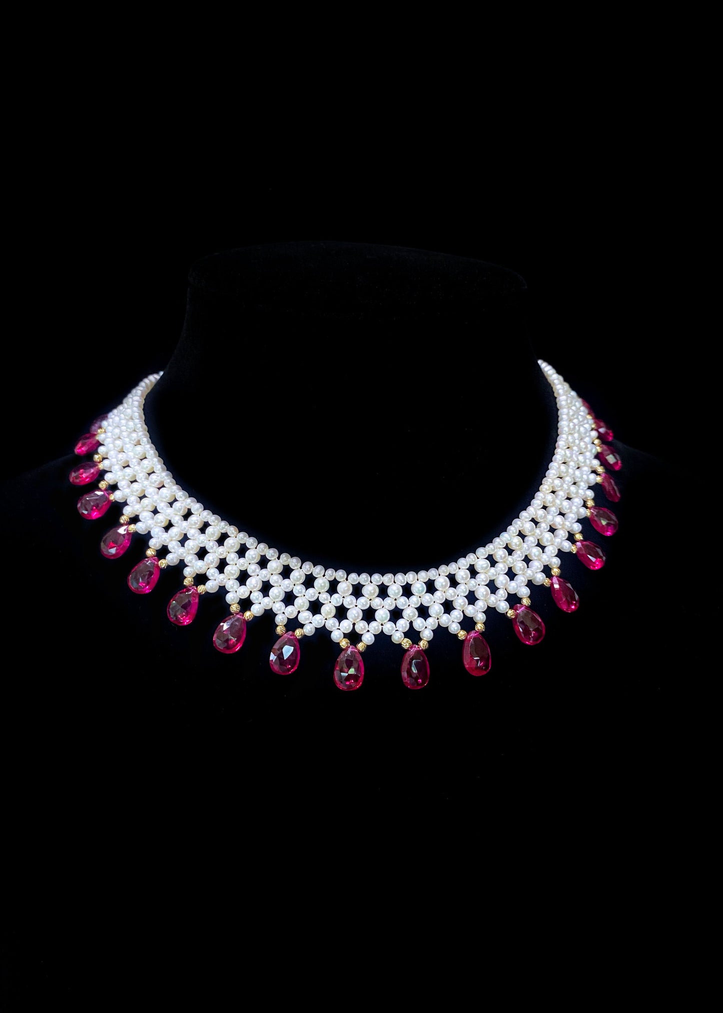 Ultimate Valentine's Pink Sapphire & Pearl Necklace, 14k Yellow Gold