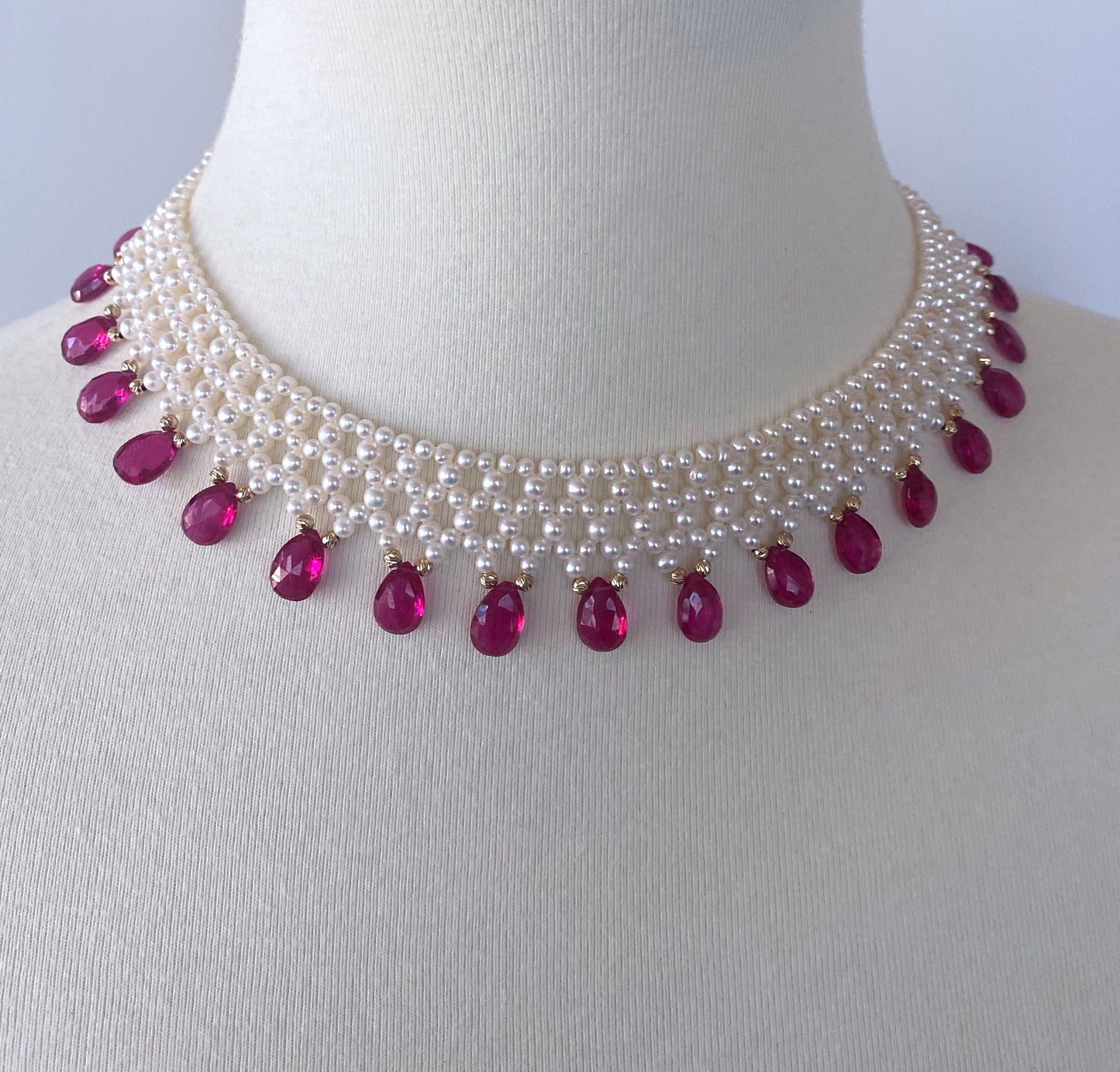 Ultimate Valentine's Pink Sapphire & Pearl Necklace, 14k Yellow Gold