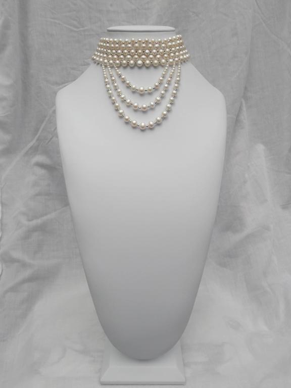 Woven White Pearl and Draped Choker with Rhodium Plated Silver