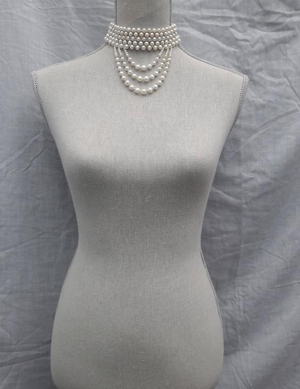 Woven White Pearl and Draped Choker with Rhodium Plated Silver
