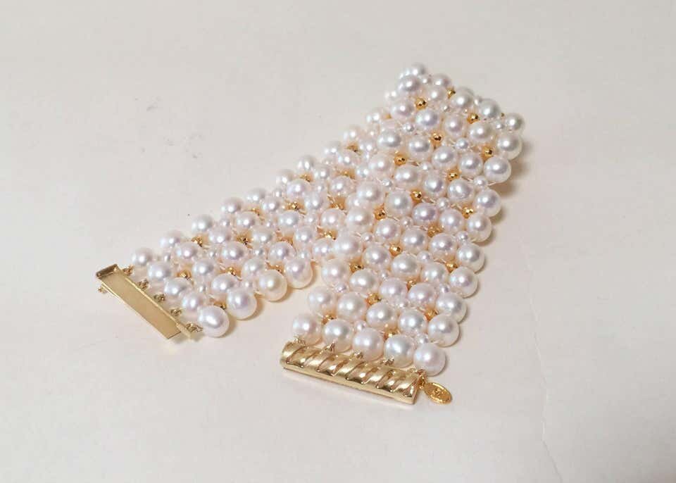 Woven Pearl Bracelet with Gold plated Beads and Clasp