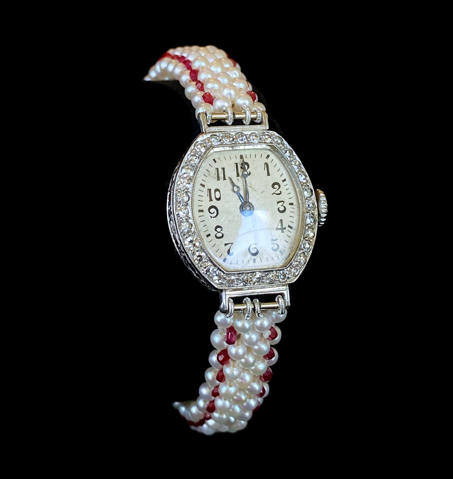 Marina J. Diamond Encrusted Watch with Pearl, Ruby & 14k White Gold