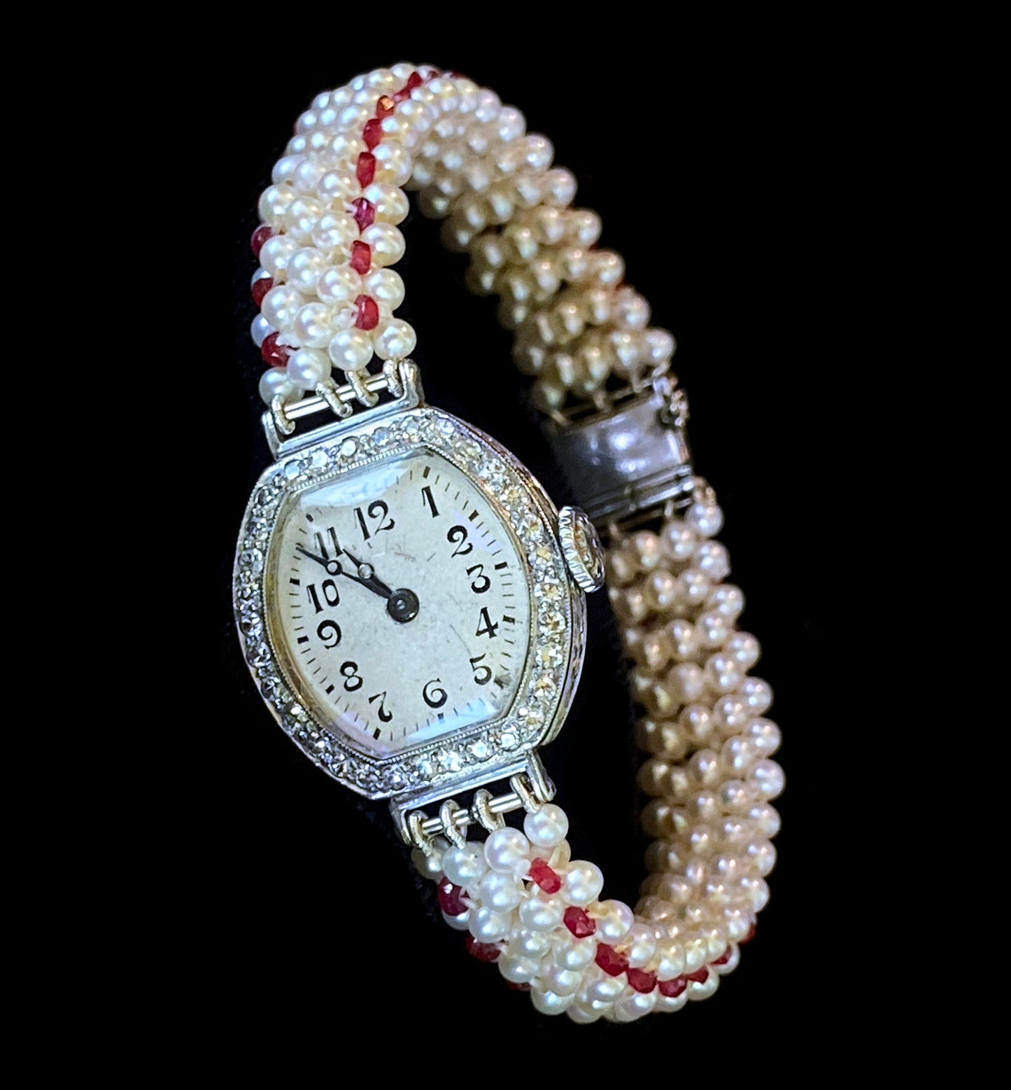 Marina J. Diamond Encrusted Watch with Pearl, Ruby & 14k White Gold