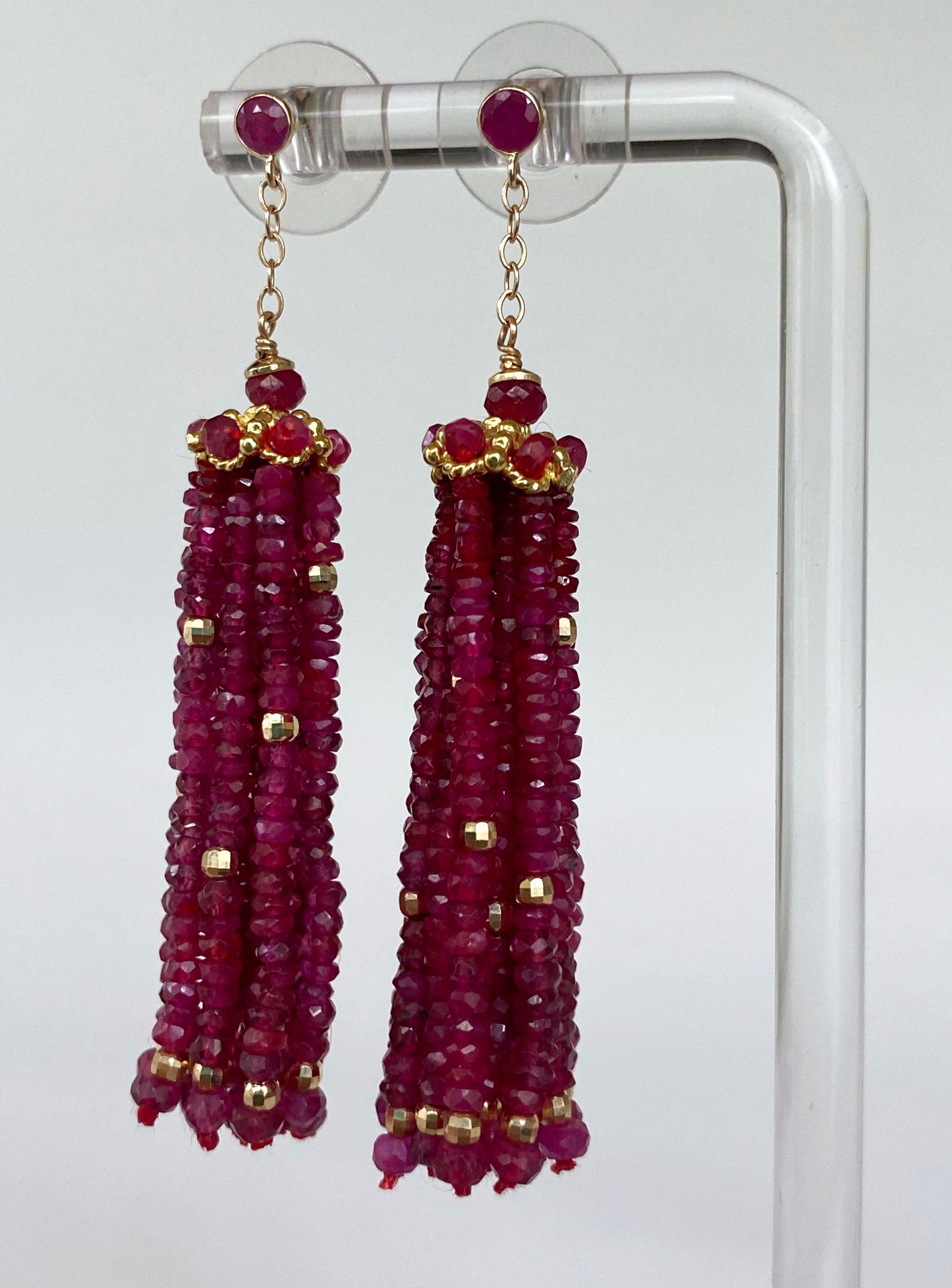 Solid 14k Yellow Gold and Faceted Ruby Earrings