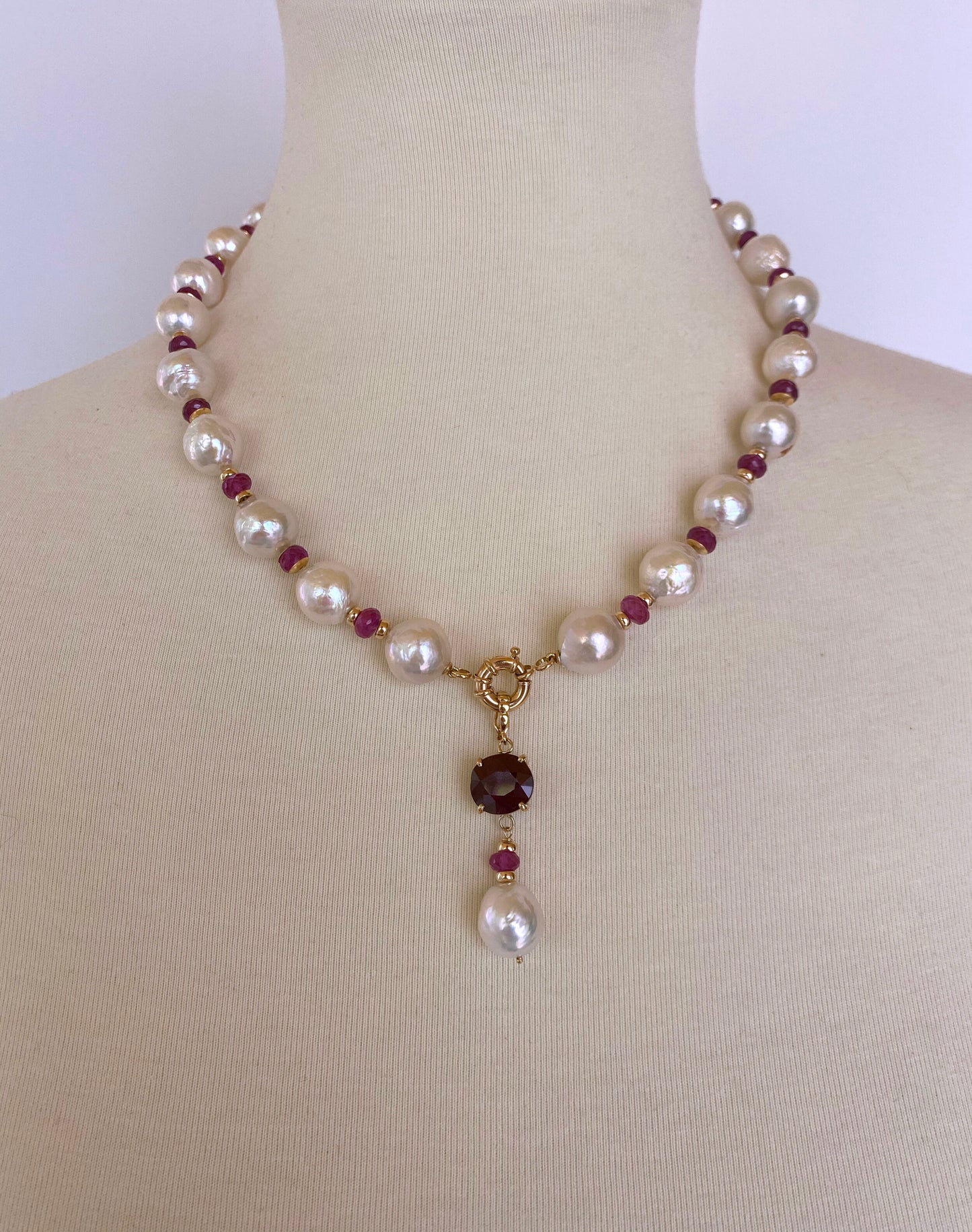 Marina J. Ruby, Pearl and 14K Yellow Gold Necklace
