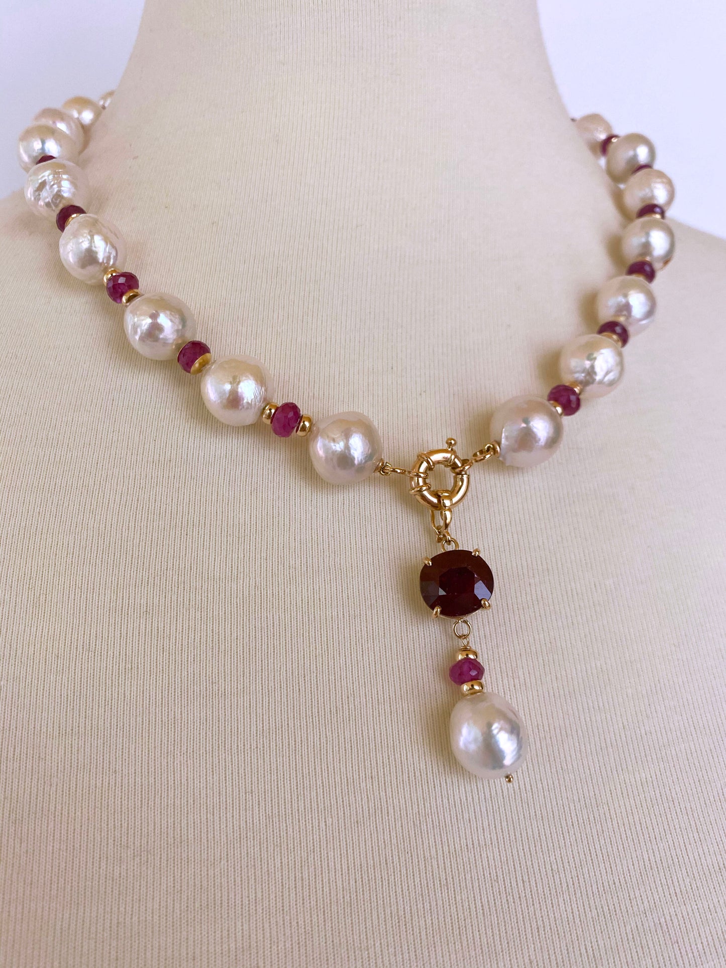 Marina J. Ruby, Pearl and 14K Yellow Gold Necklace
