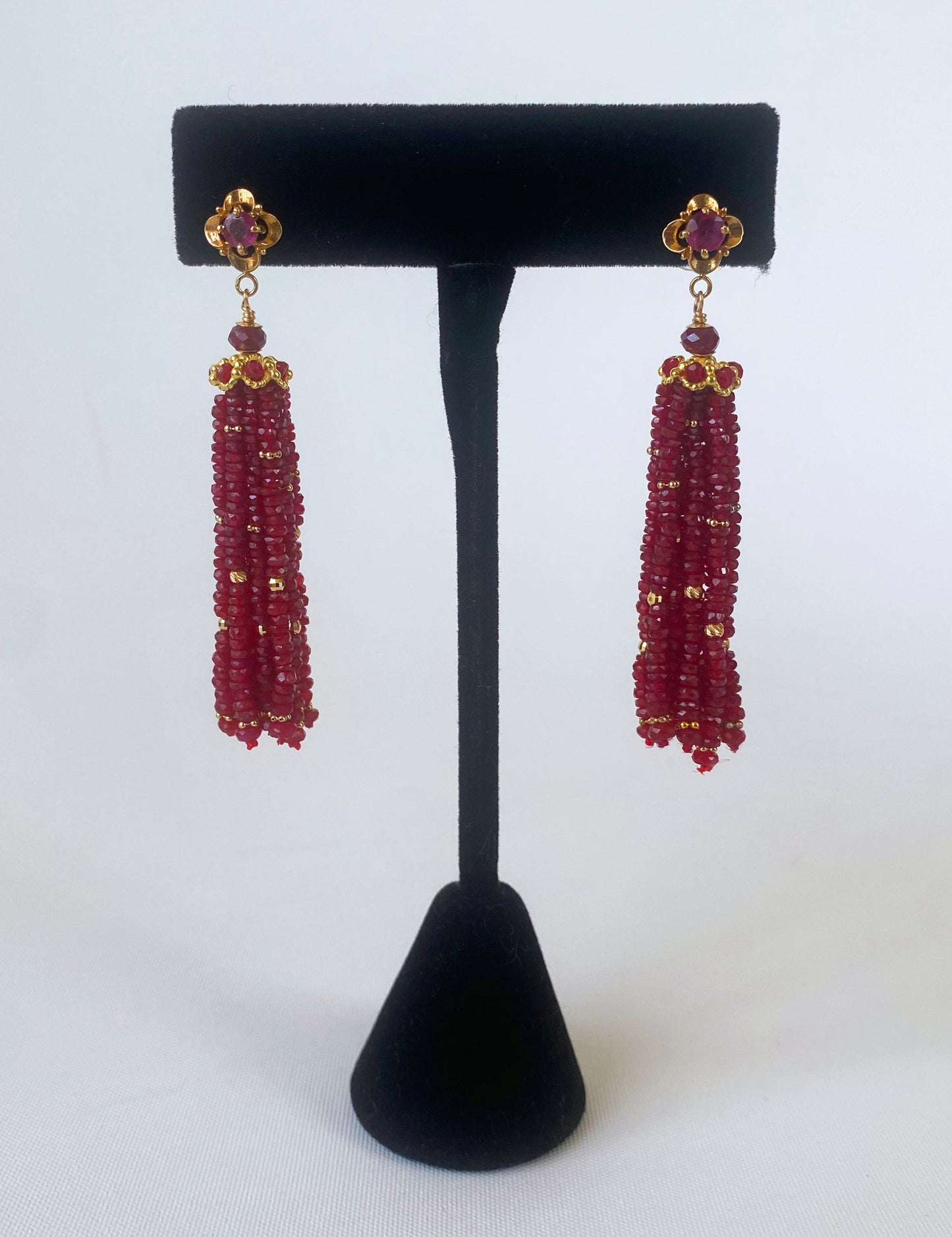 Ruby and Solid 14k Yellow Gold Tassel Earrings