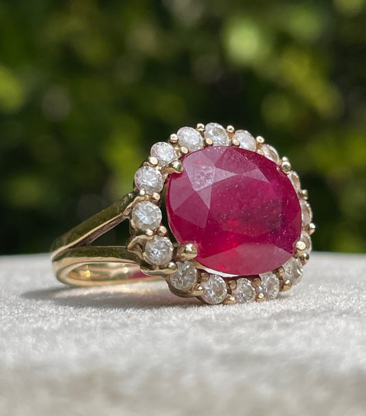 Ruby, Diamond and solid 14k Yellow Gold Ring