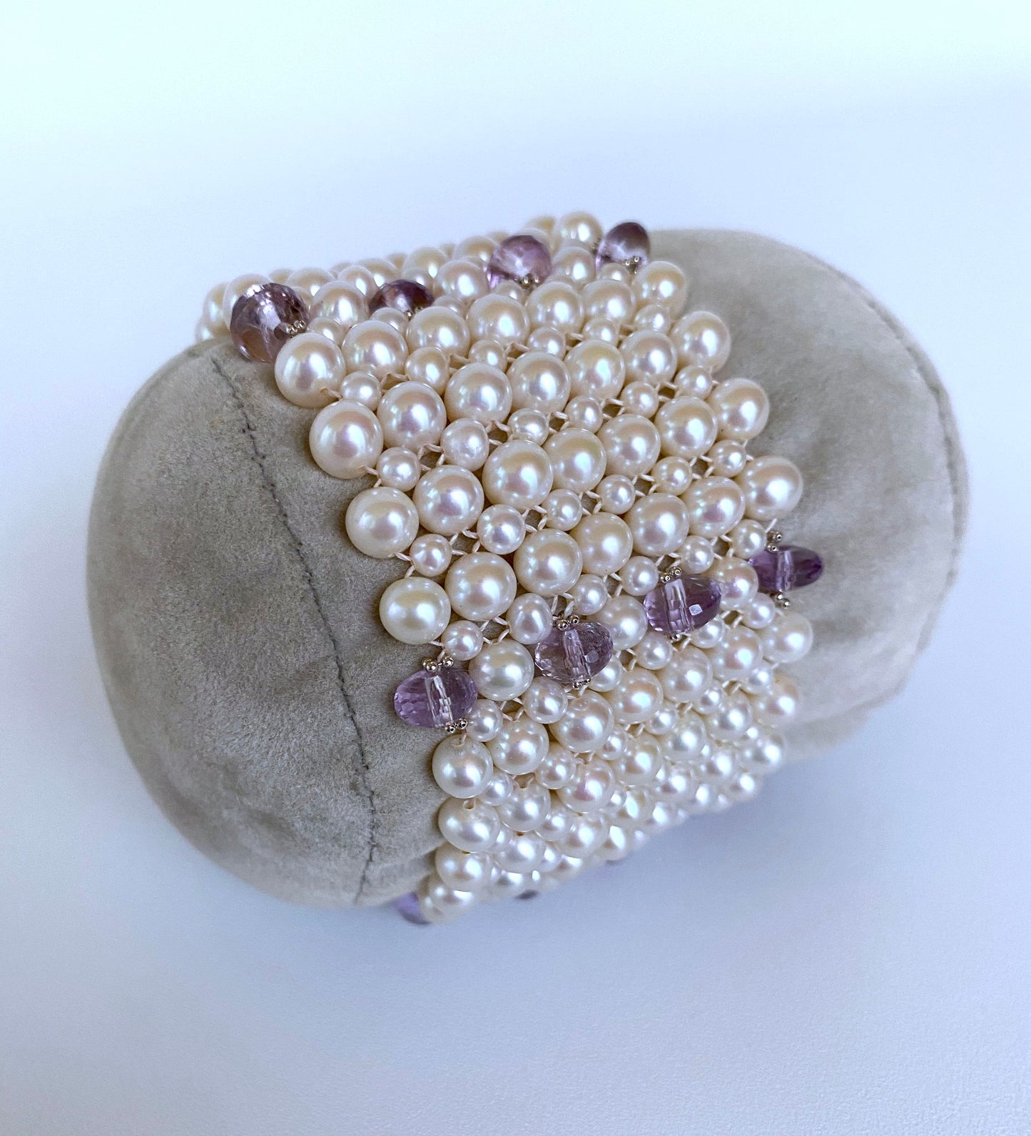 Amethyst and Pearl Bracelet with Vintage Centerpiece Clasp and Rhodium
