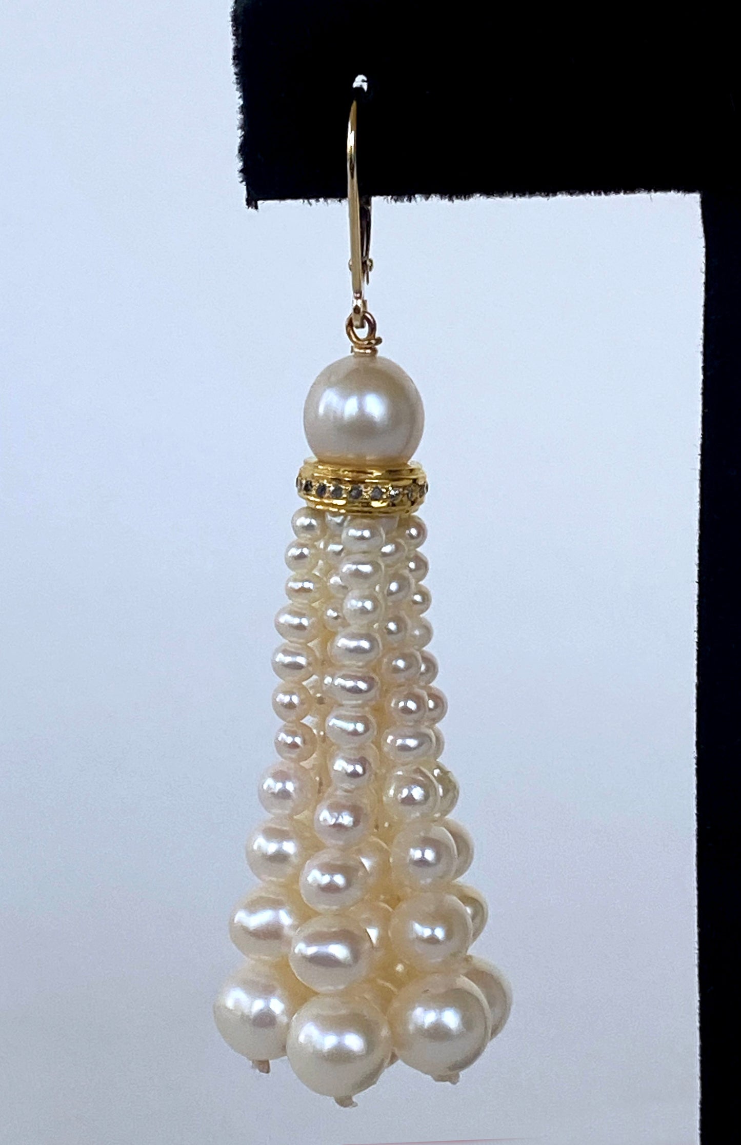 Graduated Pearl Earrings with Diamonds & 14k Yellow Gold