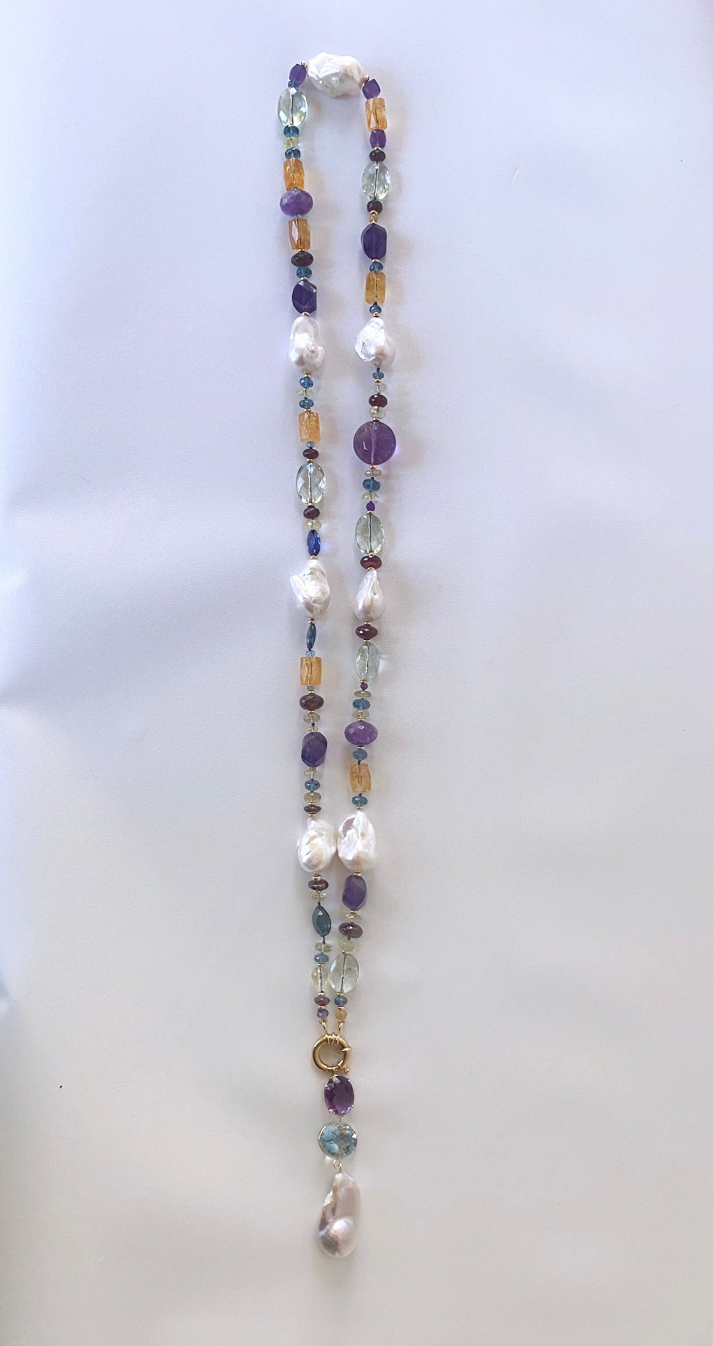 Semi Precious Gem Sizeless Sautoir with 14k Yellow Gold