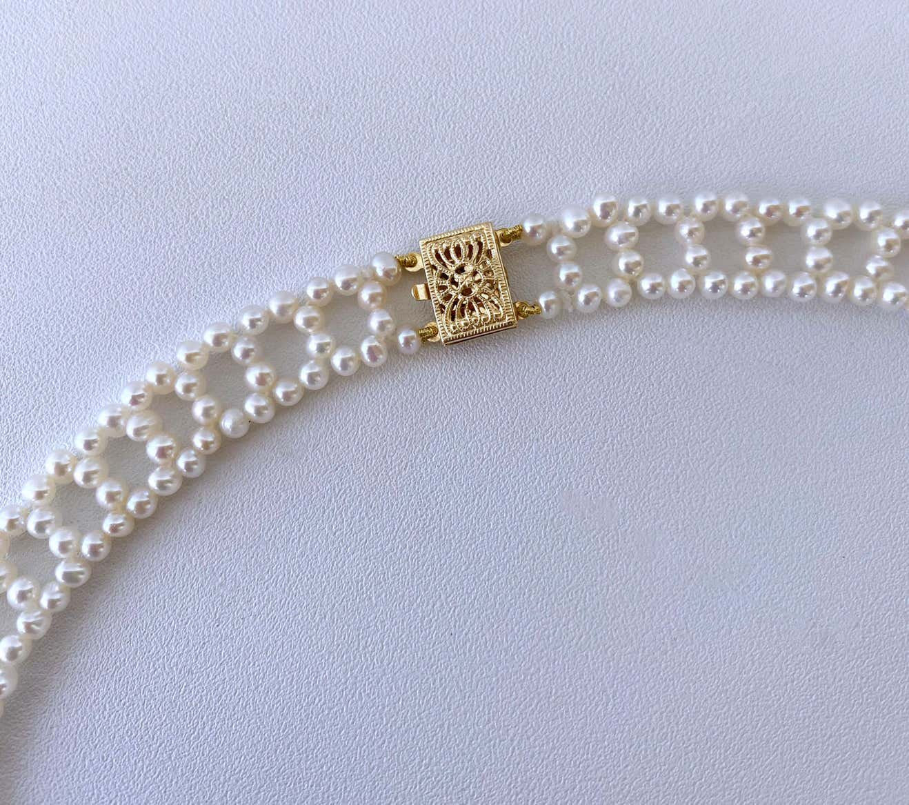 Pink Sapphire & Pearl Woven Necklace with 14k Yellow Gold