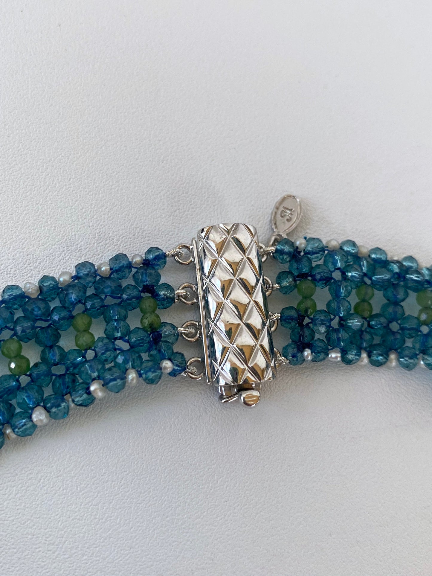 London Blue Topaz, Peridot, Seed Pearl and Vintage Mosaic Necklace