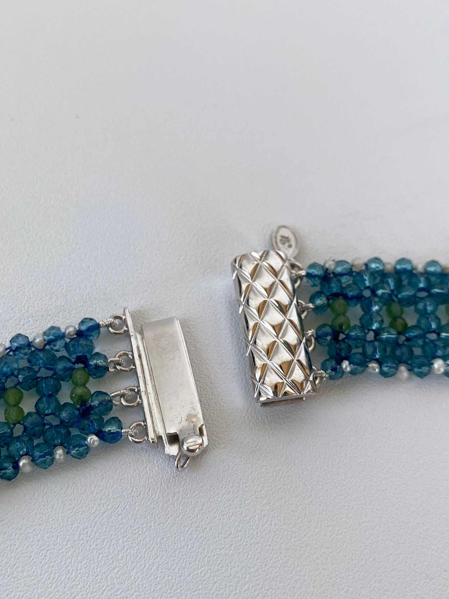 London Blue Topaz, Peridot, Seed Pearl and Vintage Mosaic Necklace