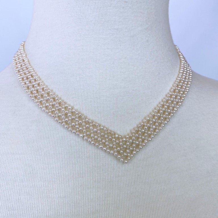 Pearl woven Necklace with 14k Vintage Blue Sapphire & Pearl Brooch