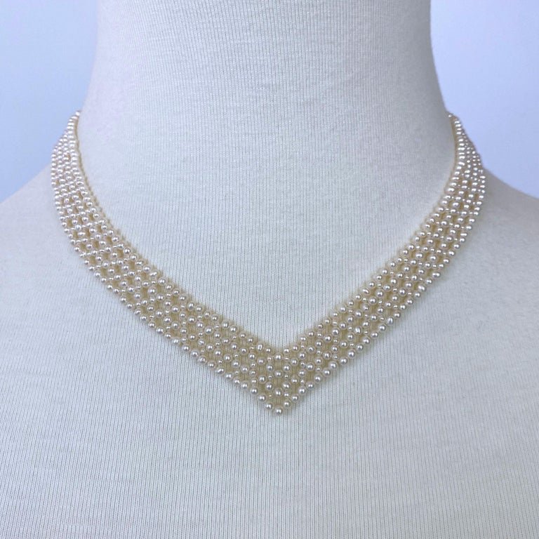 Pearl woven Necklace with 14k Vintage Blue Sapphire & Pearl Brooch