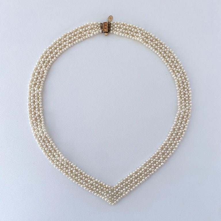 Pearl woven Necklace with 14k Vintage Blue Sapphire & Pearl Brooch