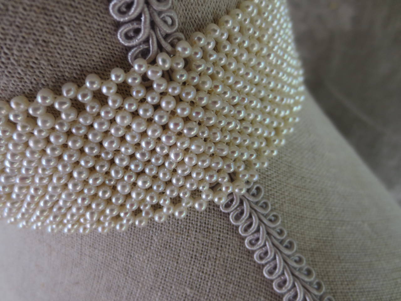 Woven White Pearl Choker Necklace with 14 k Yellow Gold Clasp