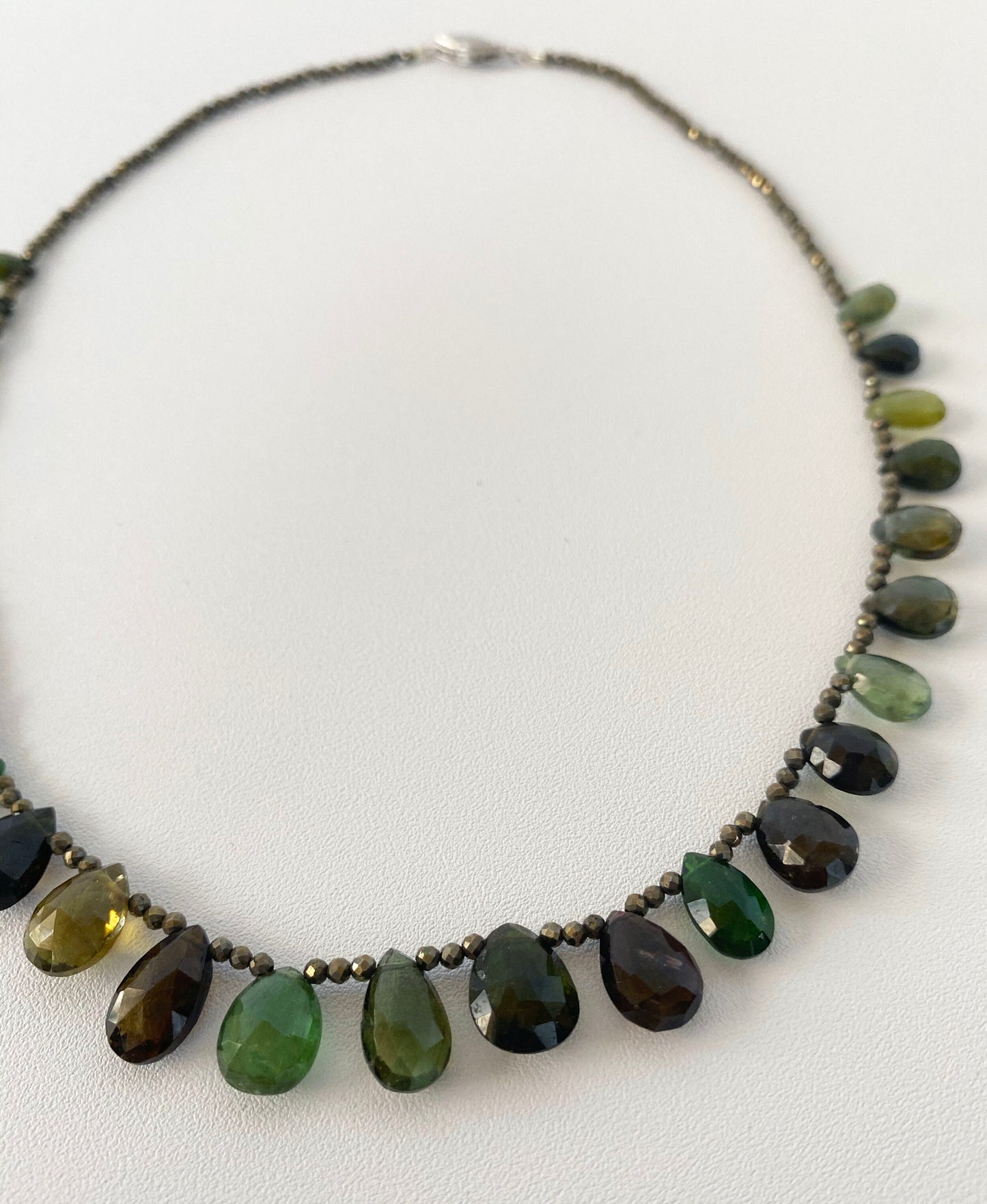 Marina J. Green Tourmaline Necklace with Iridescent Spinel and Silver Clasp